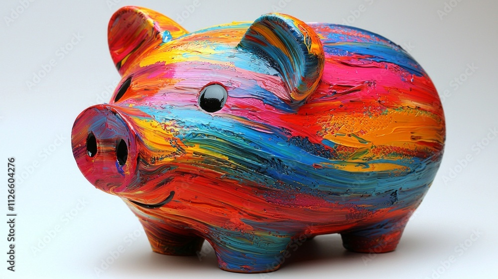 Poster artistic piggy bank features lively mix colors and abstract patterns showcasing texture and depth ha