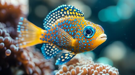 Obraz premium This image features a colorful fish swimming through intricate coral structures, highlighting the vibrant underwater ecosystems and the incredible diversity of marine life.
