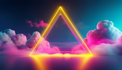 trendy background design cloud formation with pink and yellow triangle shaped neon frame