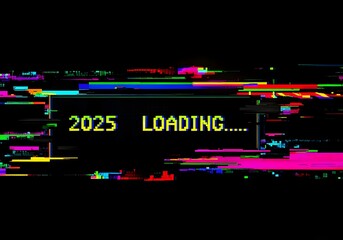 New year 2025 technology background with glitch effect 