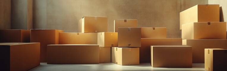 Stack of Cardboard Boxes in Various Sizes for Shipping Use