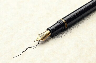 Fototapeta premium engraving illustration of luxury fountain pen with gold nib, placed on sheet of parchment. retro classic elegance, intricate vintage engraving technique, premium stationery concept