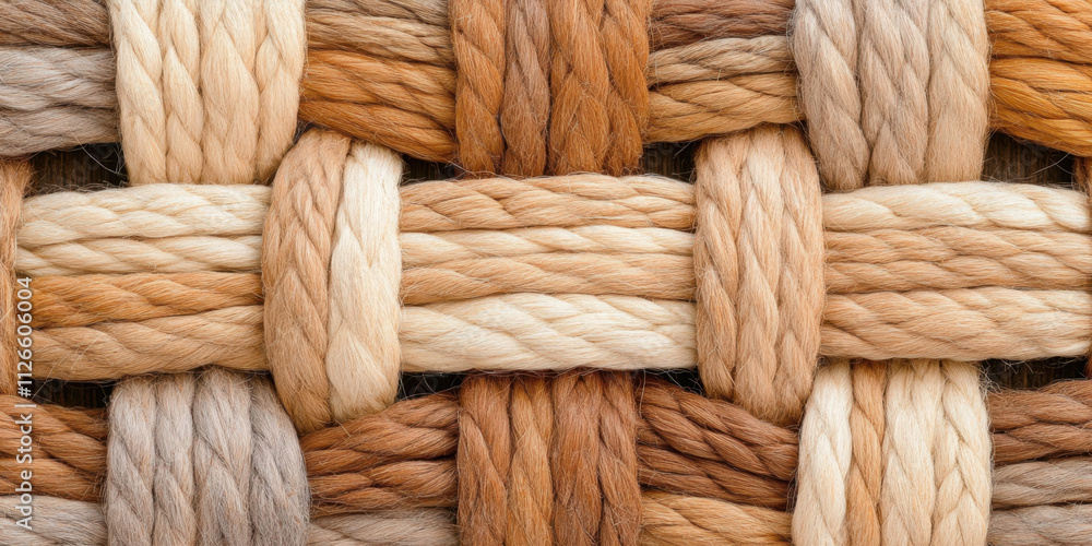 Poster a close-up view of a woven texture showcasing various shades of brown and cream, highlighting intric
