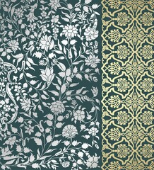 wedding card design, traditional paisley floral pattern , royal India	