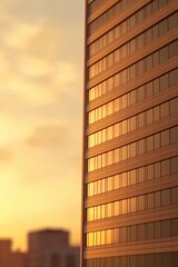Fototapeta premium Warm Sunset Reflections on Modern Glass Building Facade