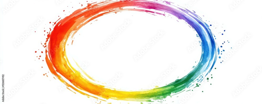 Poster abstract multicolored rainbow circle frame watercolor background stain splatter on a white backgroun