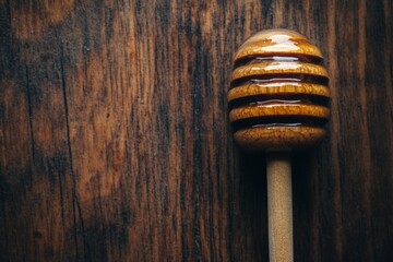 Honey Dipper on Rustic Wooden Background