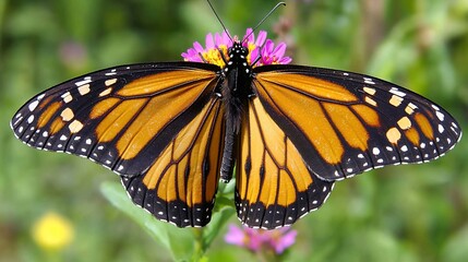 Fototapeta premium Monarch butterfly perched on a pink flower.