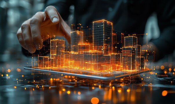 Corporate employee showcases scalable solutions in urban environment