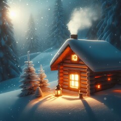 A house with a snow covered roof and some tree on the front