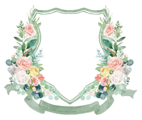 Boho Pink Flowers Greenery Wedding Crest - Monogram Crest - Pink Floral Luxury Watercolor Wedding Crest - Romantic Wedding Crest