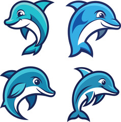 A Bundle Of Playful Dolphin Head vector illustration