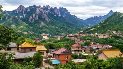 Vast Scenic Landscapes with Great Wall and Towering Mountains