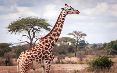 Obraz premium Beautiful giraffe on the field in the savanna 