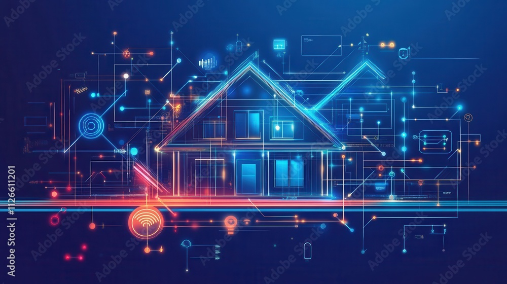 Poster vector conceptual banner for smart home technology illustrates the integration of iot systems and ho