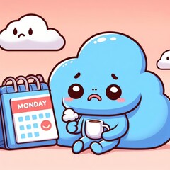 Blue clouds brain with a cup of coffee and a calendar