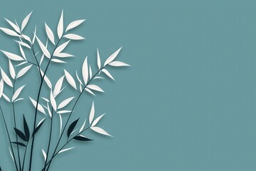 Obraz premium Elegant Teal Bamboo Illustration Minimalist Japanese Style Plant Graphic