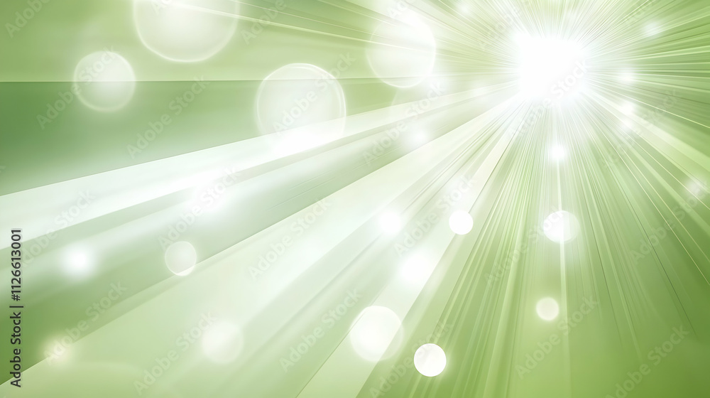 Poster abstract green light rays background with bokeh effect, ideal for presentations, websites, or design