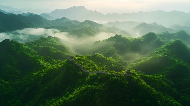 The Majestic Great Wall Amidst Lush Greenery