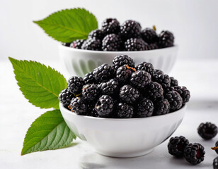 Fresh Blackberries in White Bowl &ndash; Vibrant and Healthy Fruit on Clean Background.
