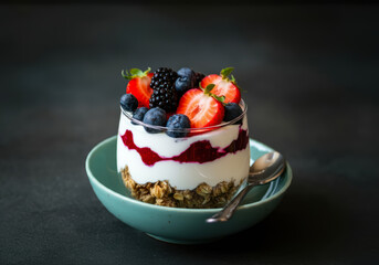 A Fresh and Healthy Greek Yogurt Parfait with Granola and Juicy Berries