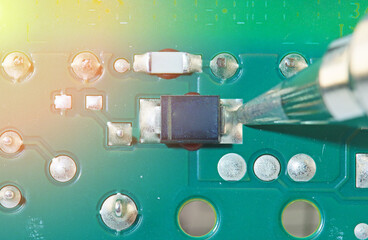 A low-voltage electric soldering iron for soldering components on a printed circuit board. Soft...