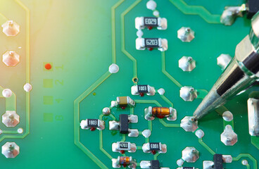 A low-voltage electric soldering iron for soldering components on a printed circuit board. Soft...