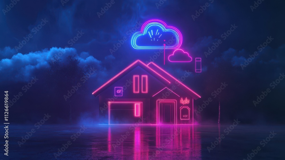 Aufkleber smart home technology banner showing connection to iot systems through wireless internet and cloud s