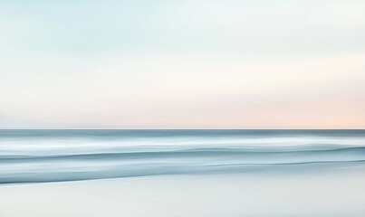 Obraz premium A minimalist depiction of gentle waves on the horizon, rendered in soft pastel tones against an empty background. 