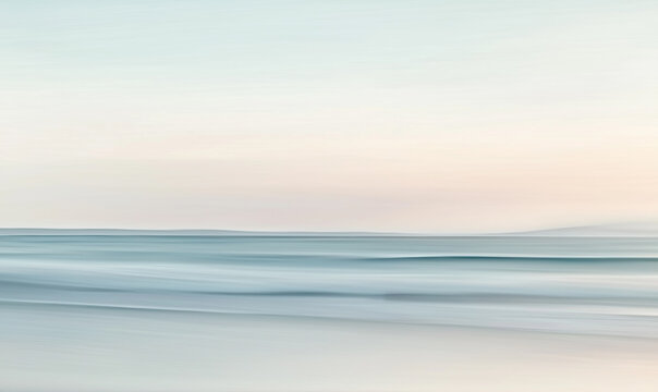 A minimalist depiction of gentle waves on the horizon, rendered in soft pastel tones against an empty background. 