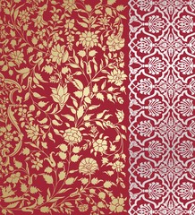 wedding card design, traditional paisley floral pattern , royal India	