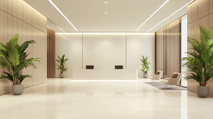 Fototapeta premium An office lobby with a pristine white wall.