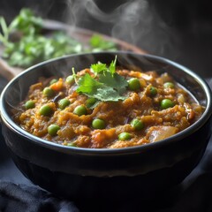 delicious vegetarian curry with fresh herbs and peas