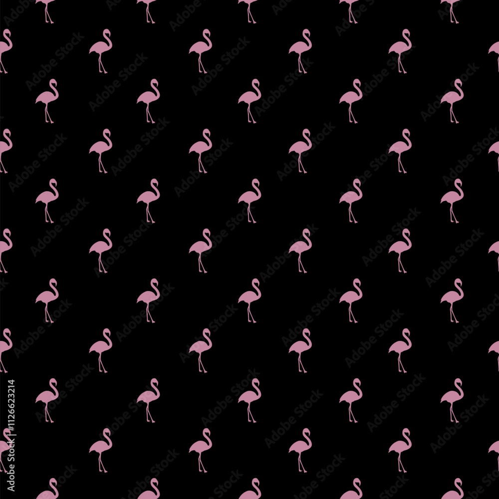 Poster seamless pattern with flamingo isolated on black background