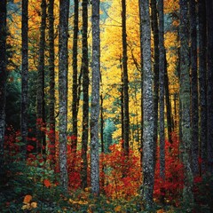 Fototapeta premium autumn forest with vibrant foliage and tall trees