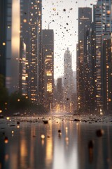Fototapeta premium Glittering Cityscape Reflection: A Mesmerizing Urban Landscape