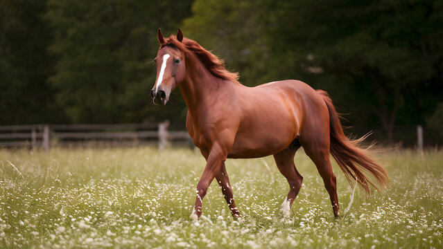 Beautiful horse in the meadow on a sunny day 