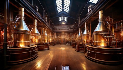 inside view of a scotch whisky distillery photo generative ai