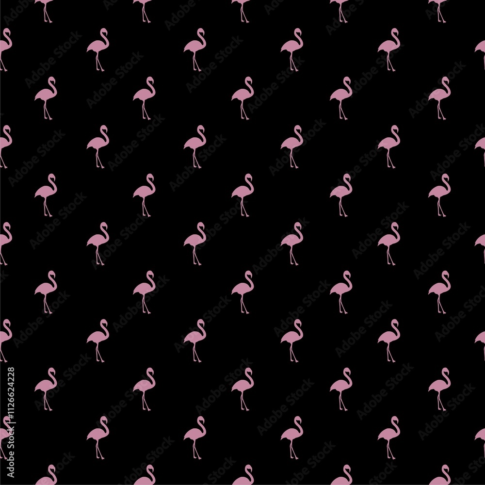 Poster seamless pattern with flamingo isolated on black background
