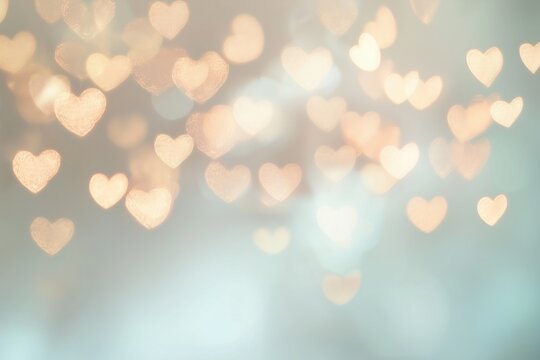 Pastel turquoise background with blurred golden hearts. Elegant party banner design.