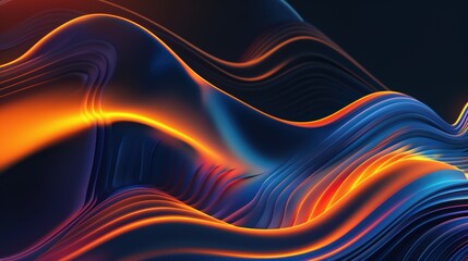 Obraz premium Orange and blue waves on dark black, vector illustration. Abstract wavy design for presentation in business style