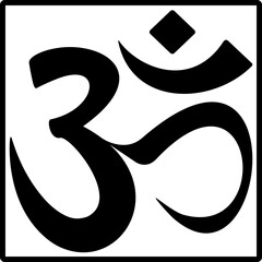 Om black on transparent background with box. Symbol of Buddhism and Hinduism religions.
