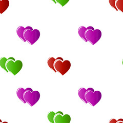 Patrón de par de corazones en rojo, morado y verde. Día de San Valentín. Amor. Enamorados