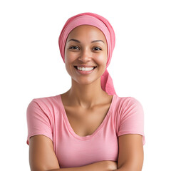 Smiling Middle-Eastern Woman in Pink Hijab Reflects Resilience and Triumph Over Cancer
