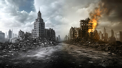 Obraz premium Concept of environmental protection. The contrast between the beauty of nature and human creations.