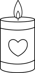 Valentine romantic candle outline vector.
valentine's day coloring drawing.
Transparent background.