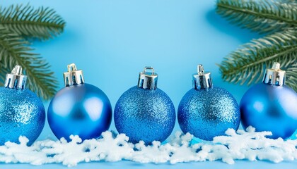 Blue Christmas Ornaments on a Blue Background &acirc;&euro;&ldquo; A Festive Merry Christmas Greeting Card and Banner Design to Celebrate the Holiday Season in Style