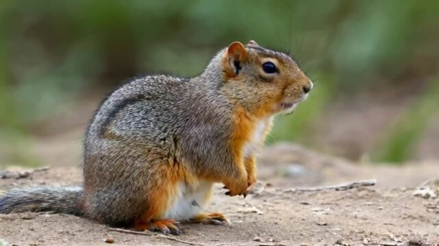 Ground squirrel Spermophilus pygmaeus in the wild. The gopher is watching warily.