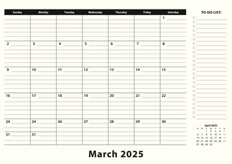 March 2025 Monthly Business Desk Pad Calendar.
