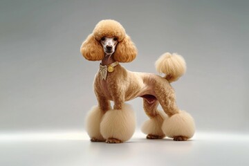 A stylish poodle with fluffy grooming, showcasing a playful and elegant look.